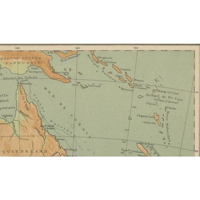 Antique Map of Australia and Oceania Physical Relief Map by Hachette, 1883 For Sale - Image 5 of 10