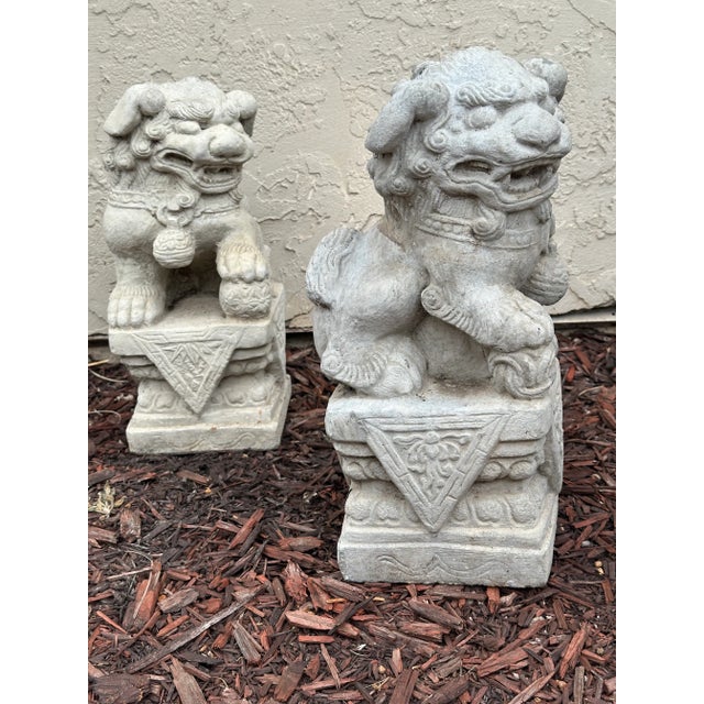 Cast Stone Foo Dog Garden Ornaments - Pair For Sale - Image 4 of 7
