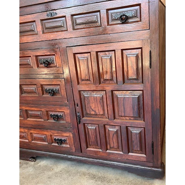 Large 20th Church Spanish Baroque Carved Walnut Tuscan Credenza or Buffet For Sale - Image 10 of 18