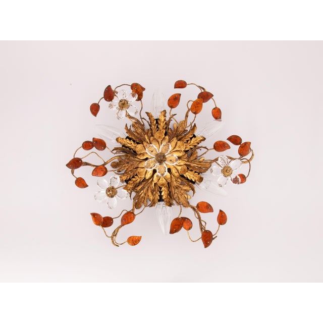 1970s 1970s Mid Century Modern Italian Toleware Flush Mount by Banci Firenze, Gold Red For Sale - Image 5 of 5