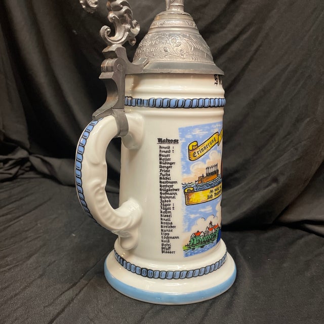 Vintage Naval Commemorative Beer Stein With Elaborate Pewter Lid. For Sale - Image 12 of 12