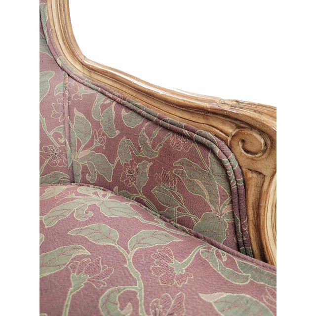 Burgundy Vintage French Louis XV Style Carved Wood Bergère Accent Armchair For Sale - Image 8 of 14