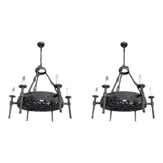Arte De Mexico Wrought Iron Spanish Six Light Chandelier - Set of 2 For Sale