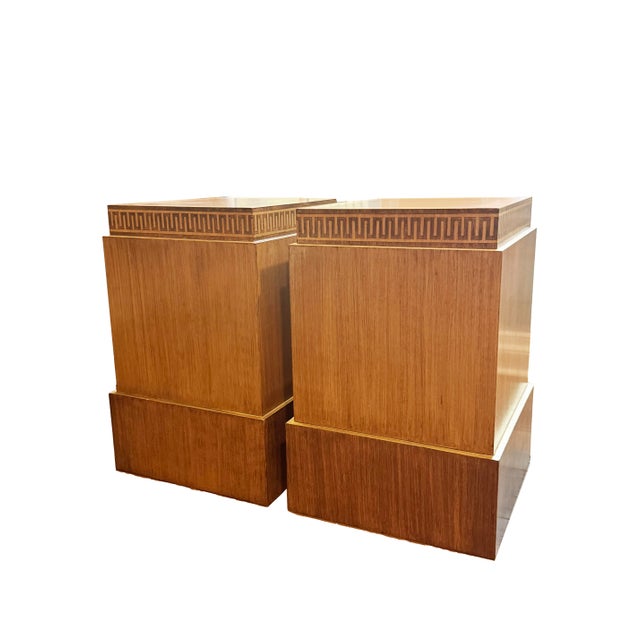 Brown Neoclassical Art-Deco Style Pair of Pedestals Stands With Greek Key Motif For Sale - Image 8 of 11