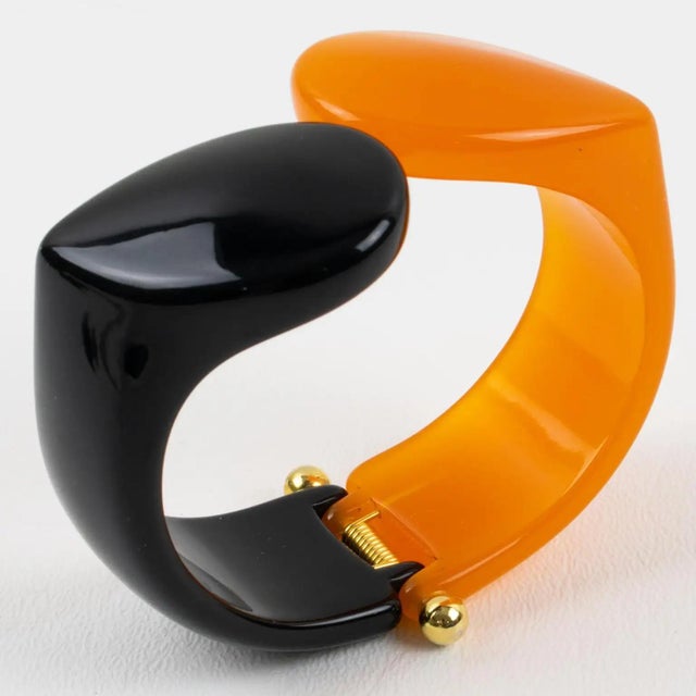 Orange Angela Caputi Bi-Color Resin Clamper Bangle Bracelet For Sale - Image 8 of 11