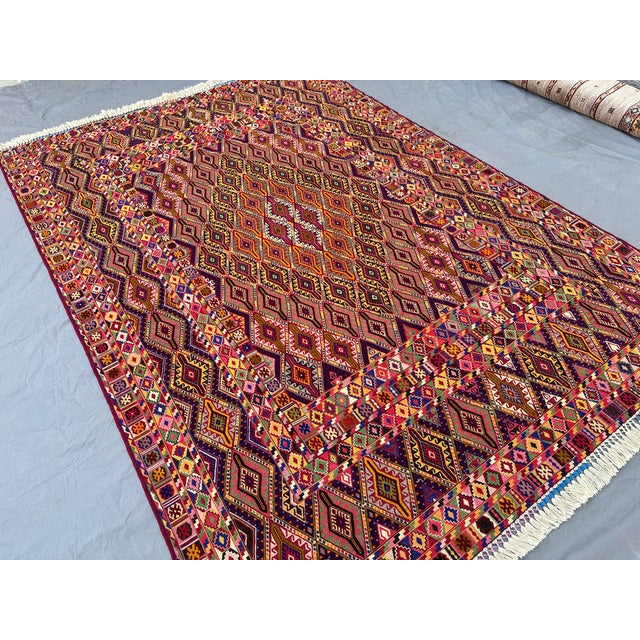 Asian Multicolor Mushwani Maimana Hand-Woven Kilim Rug - 6'7" X 9'2" For Sale - Image 3 of 16