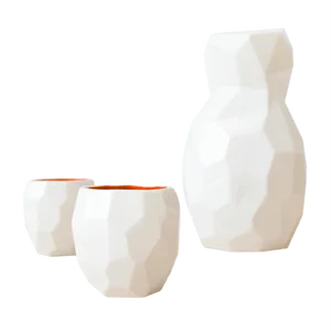 Orange Poligon Sake Set from Studio Lorier, Set of 3