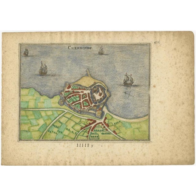 Cherbourg – Antique Hand-Coloured French Coastal Town Engraving (1666) This 17th-century copper engraving presents a...