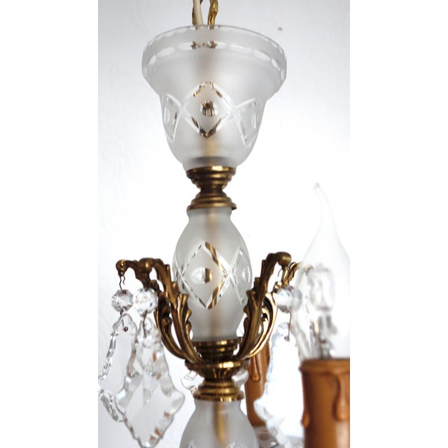 1930s Antique French Brass and Glass Five-Light Chandelier, 1930s For Sale - Image 5 of 14