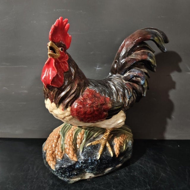 Bring rustic charm and a symbol of prosperity into your home with this striking vintage Shiwan Kiln glazed ceramic rooster...