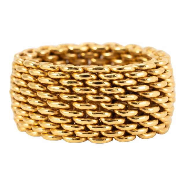 Ladies Tiffany & Co. 18k Yellow Gold Wide Somerset Mesh Band Ring, Size 5.75 For Sale