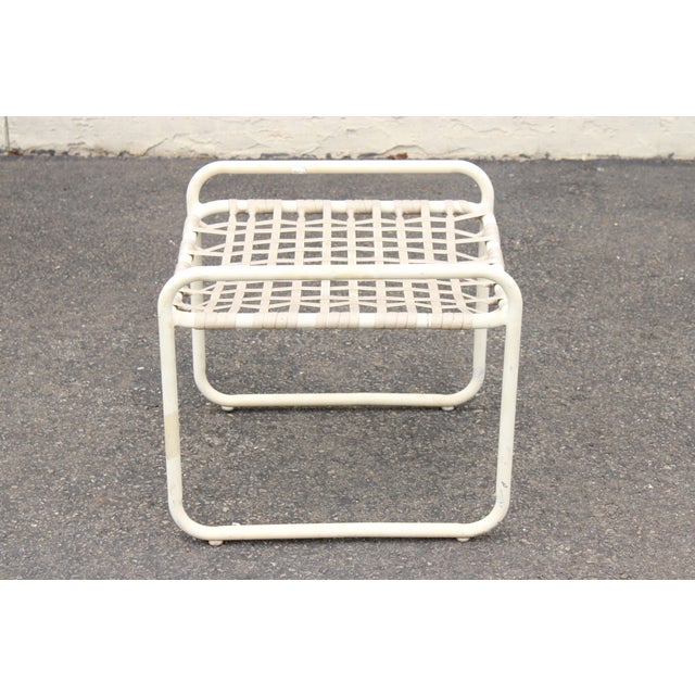 Cream Brown Jordan Vintage Pair 'Lido' Aluminum Outdoor Patio Stools or Ottomans For Sale - Image 8 of 12