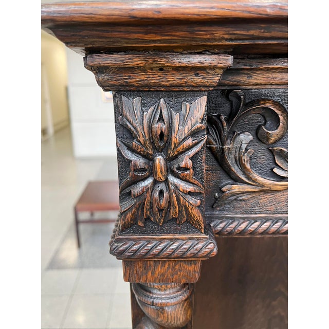 Brown 19th Century Carved Oak Bookcase Cabinet in the Style of R. J. Horner & Co. For Sale - Image 8 of 17