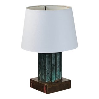 1960s Small Verdigris Bronze and Brass Neoclassical Column Lamp For Sale