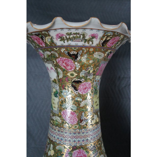 Pair of Antique Chinese Porcelain Canton Famille Rose Palace Urns Vases 53" For Sale - Image 4 of 12