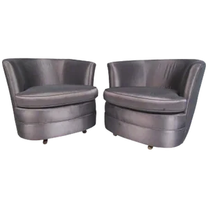 Mid-Century Modern Barrel Back Swivel Club Chairs - a Pair