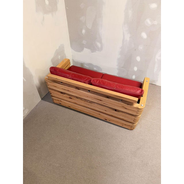 2000 - 2009 Wood and Red Leather Sofa from Sprenger Möbel, Switzerland, 2000s For Sale - Image 5 of 18