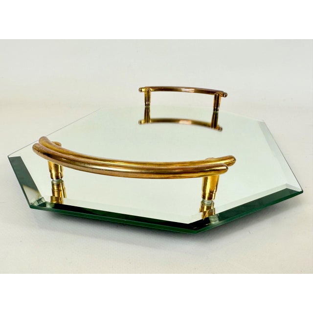 1950s Art Deco Style Gold-Plated Mirrored Glass Serving Tray from Gilde, 1950s For Sale - Image 5 of 12