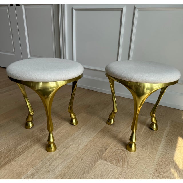 CB2 Pair of Vintage Gallop Sculptural Brass Stools / Ottomans by Ayush Kasliwal for Cb2– Cast Aluminum Equine Form, Archived Design For Sale - Image 4 of 11