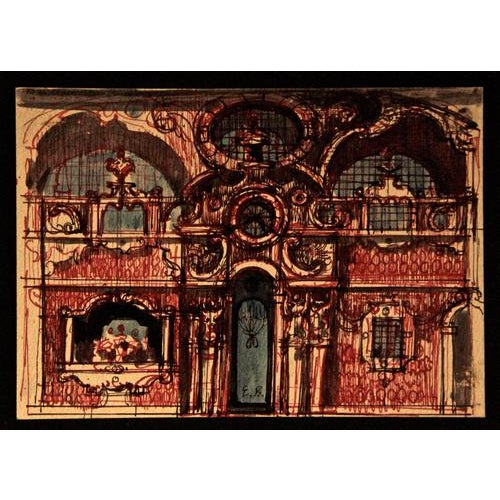 Ink and watercolor on cardboard. Hand monogrammed. Matted, in very good condition. This piece is attributed to the...