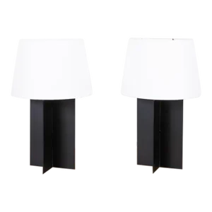 Pair of Contemporary 'Croisillon' Blackened Steel Lamps and Parchment Shades by Design Frères