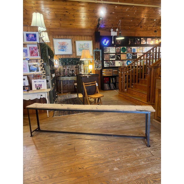 Metal 1980s Salvage Wood Bench With Metal Base For Sale - Image 7 of 12