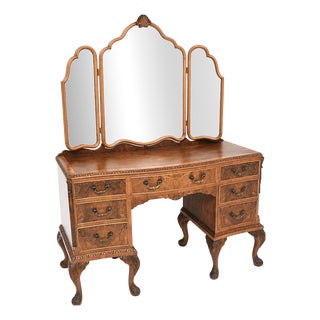Antique Burr Walnut Dressing Table, 1930s For Sale