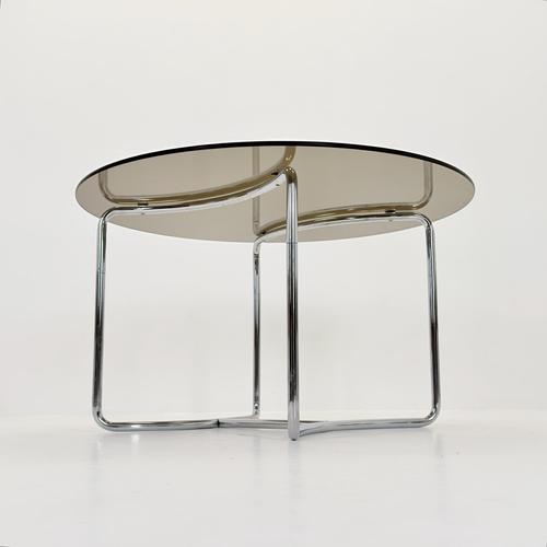 Mid-Century Modern Italian Round Smoked Glass Table and Cantilever Chairs by Gastone Rinaldi, 1970s, Set of 7 For Sale - Image 11 of 18