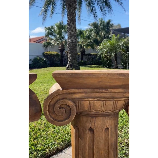 1990s Carved Wood Ionic Column Pedestals For Sale - Image 5 of 7