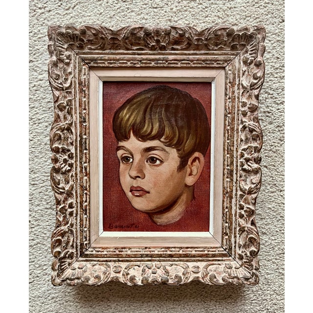 1960s 1961 "Portrait of a Young Boy"-Oil on Canvas-Antique French Frame-Signed For Sale - Image 5 of 5