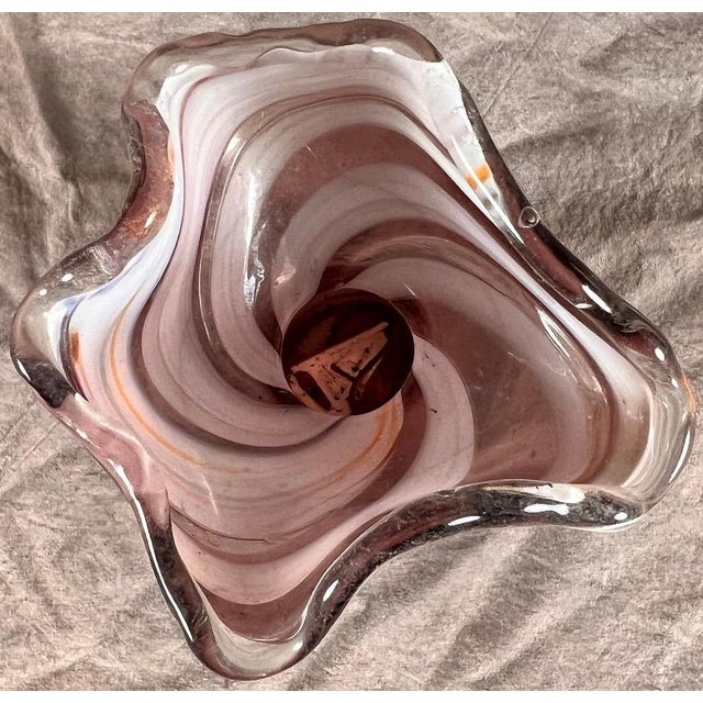 Vintage 1960s Japanese Amethyst & White Swirled "Swung" Art Glass Vase A captivating example of mid-century Japanese glass...