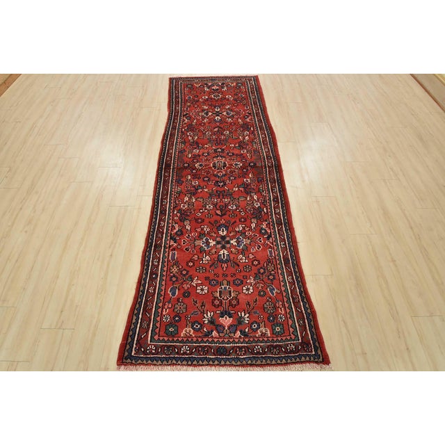 Farmhouse Malayer Runner 3’5” X 9’3” Red Wool Semi-Antique Traditional Hand-Knotted Rug For Sale - Image 3 of 14