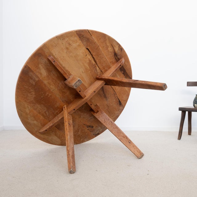 Wood Large Round Table, 1970 For Sale - Image 7 of 8