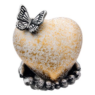 Heart Cremation Urn for Ashes With Butterfly, Small Keepsake Memorial Urn for Human or Pet Ashes, White Gold Decorative Remembrance Urn For Sale