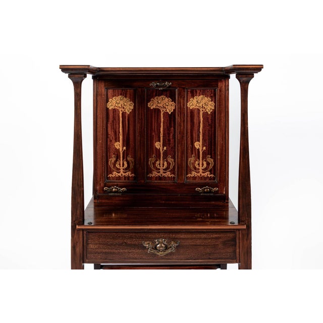 Charles Rennie Mackintosh Antique Art Nouveau Scottish Mahogany Floral Secretary Cabinet For Sale - Image 4 of 17