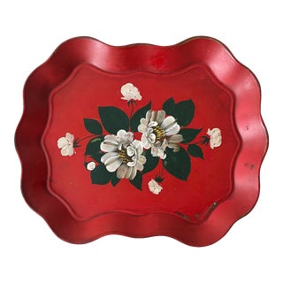 Vintage e.t. Nash Handpainted Floral Metal Tray For Sale