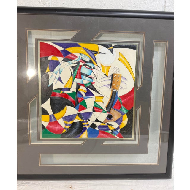 Paint Original Juan Quevedo Pop Cubism Geometric Guitarist Music Mixed Media Painting For Sale - Image 7 of 18