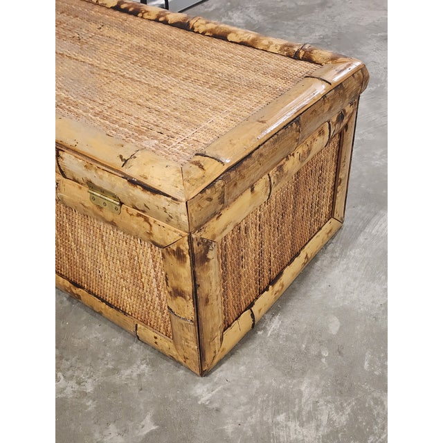 Wood Mid Century Asian Bamboo & Rattan Trunk For Sale - Image 7 of 16
