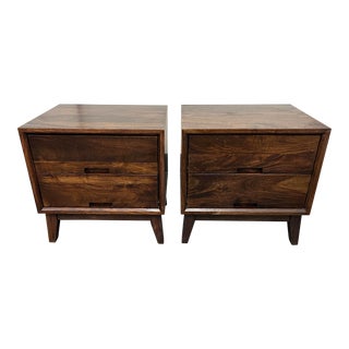 Crate & Barrel Steppe Walnut Finished Mango Nightstands – a Pair For Sale