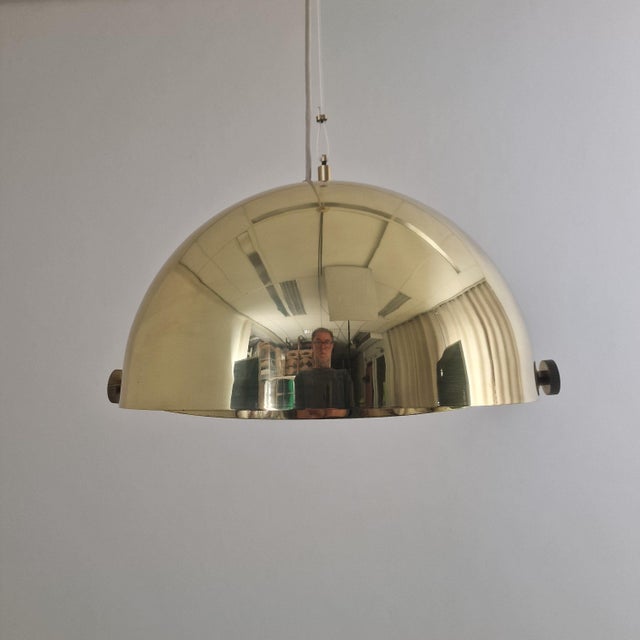 Metal Adjustable Brass Dome Pendant Light attributed to Vereinigte Werkstätten München, 1960s For Sale - Image 7 of 15