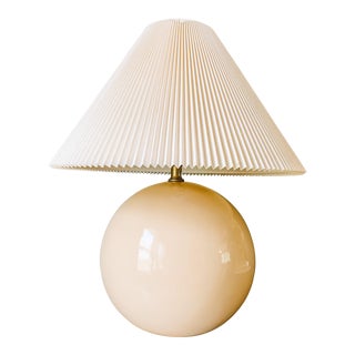 Post Modern Large Ceramic Cream White Orb Lamp With Pleated Shade For Sale
