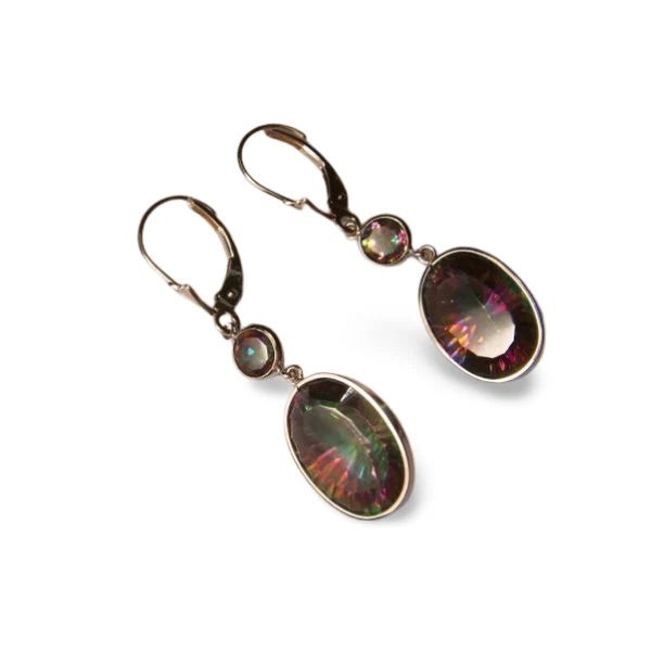 This 14K White Gold Mystic Quartz Dangle Drop Earrings set exudes elegance and brilliance. It features 4 natural mystic...