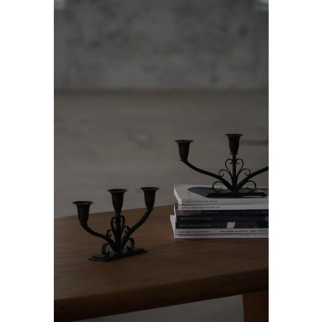 Metal Early 20th Century Art Deco Danish Metal Three-Arm Candelabra, 1930s, Set of 2 For Sale - Image 7 of 18