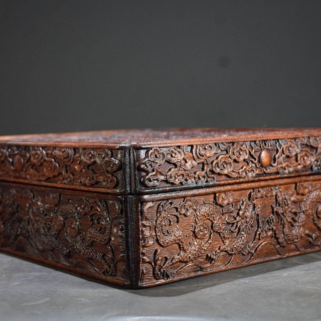 Late 20th Century Carved Hardwood Box With Double Dragon Motif and Sliding Lid For Sale - Image 9 of 10