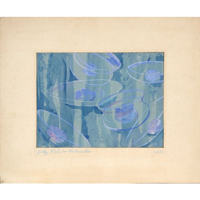 Mid Century Abstracted Watercolor "Jelly Fish in the Red Sea" by Bobbi Merill For Sale - Image 4 of 6