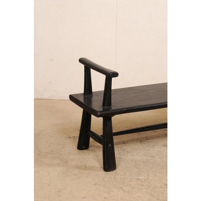 Black Artisan Crafted Ebonized Teak Bench For Sale - Image 8 of 9