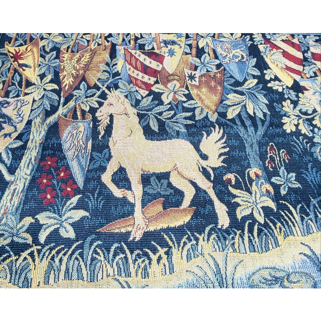 Gothic Vintage French Gobelin Style "Les Chevaliers De La Table Ronde" After William Morris Tapestry For Sale - Image 3 of 14