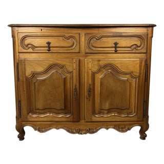 French Provincial Oak Server Cabinet With Sliding Shelves, Early 20th Century For Sale
