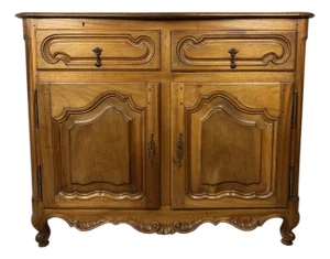 French Provincial Oak Server Cabinet With Sliding Shelves, Early 20th Century
