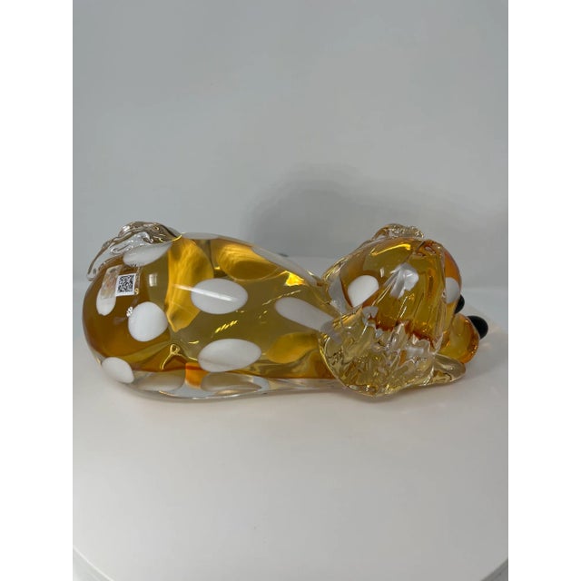 Beautiful amber Murano Glass dog. Signed. Measures 10.5” long!